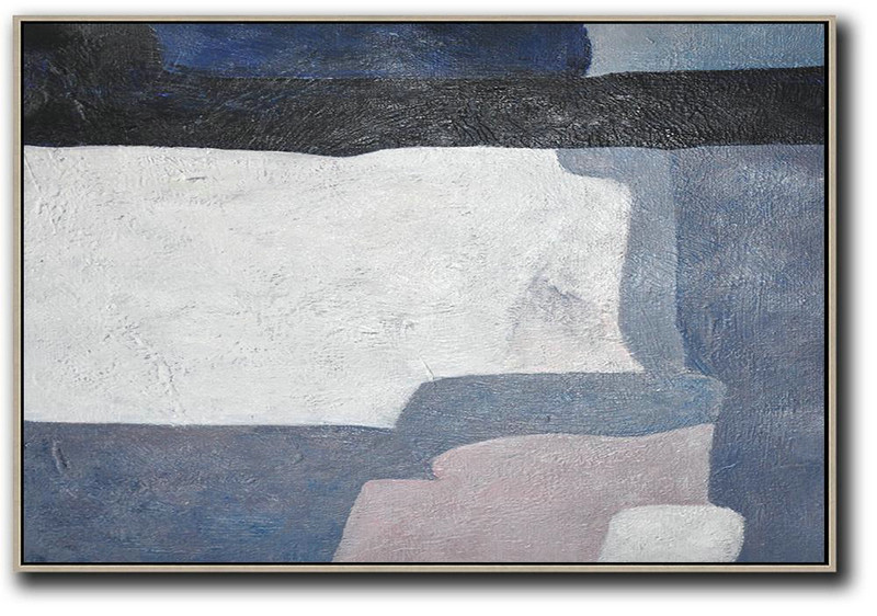 Horizontal Palette Knife Contemporary Art,Contemporary Art Canvas Painting,White,Black,Purple Grey,Pink